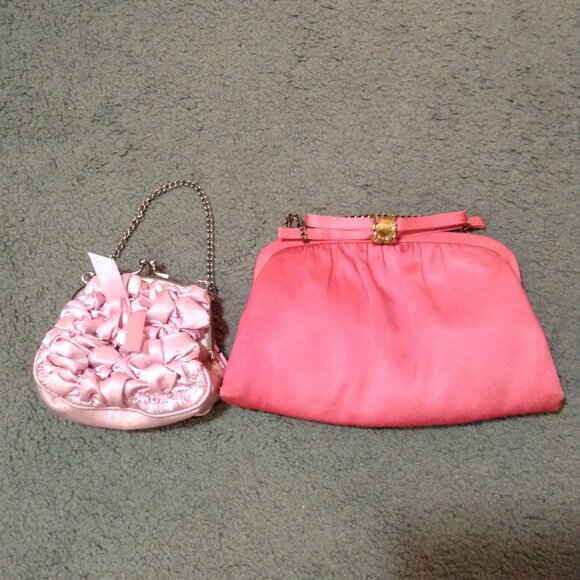 Lot of 2 Pink Satin Evening Bags, 1 Vintage - Picture 1 of 3
